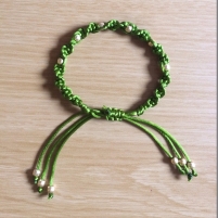 Green satin cord spiral macrame bracelet with gold beads