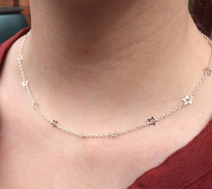 sterling silver star choker necklace, delicate and tiny