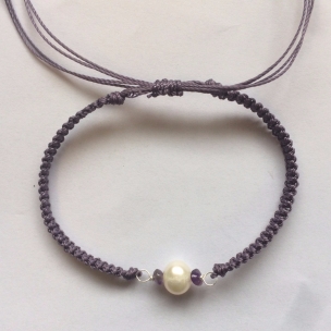 pearl, amethyst, purple, macrame bracelet, birthstone, chakra