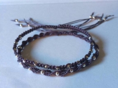 purple macrame bracelets with silver beads